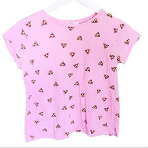 FOREVER 21 Girls Tee/Top With Pizza Print & Cap Sleeves Pink Size 14Y